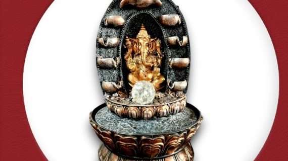 TRACKLITE 5 Steps Designer Brown Golden Ganesha Water Fountain with Golden LED Light (17 - inch L - 11- inch W )