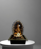 TRACKLITE Polyresin Table Top Golden Brown Color Ganesha Indoor Home Decor Waterfall Fountain Yellow LED Lights, Speed Controller Pump & Rotating Ball (Size 16 - inch L _ 10 - inch W ) | Weight: 2105 grm)