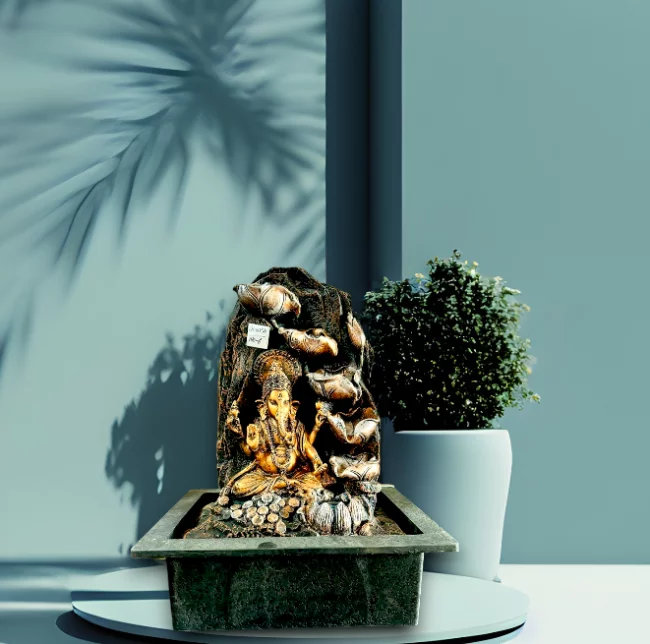 TRACKLITE  Lord Ganesha Ji Tabletop Water Fountain, Environmental Resin Indoor Fountain, Desktop Fountain, Indoor Waterfall Feature with Light for Home Office Decor Relaxation ( Lord Ganesha Ji-1) ( 17- inch L -  12- inch W )